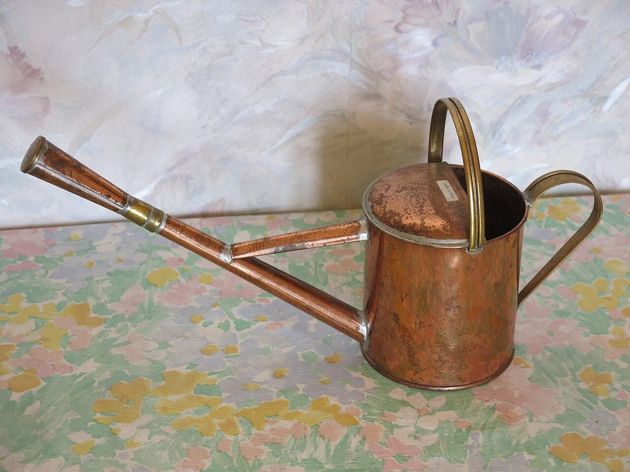 Copper long-spouted watering can of the type used for bonsai